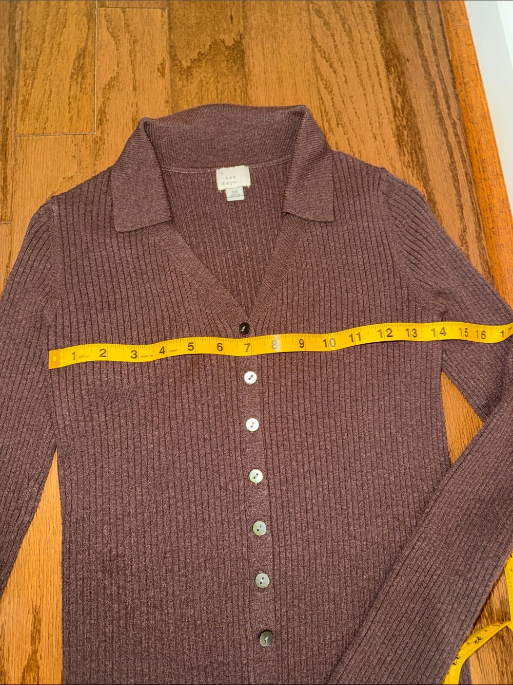 Fall Preppy Collared Button-Front Ribbed Stretch Sweater - Brown - Picture 4 of 4